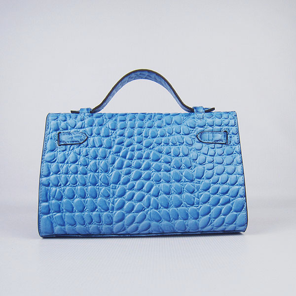 AAA Hermes Kelly 22 CM Stone Veins Leather Handbag Blue H008 On Sale